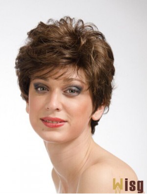 Brown 8 inch Sassy Short Wavy Layered Lace Wigs