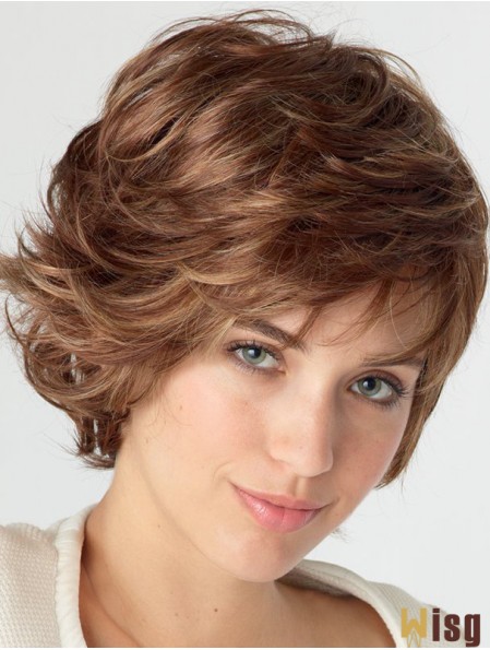 Wavy With Bangs Shoulder Length Auburn Natural Lace Front Wigs