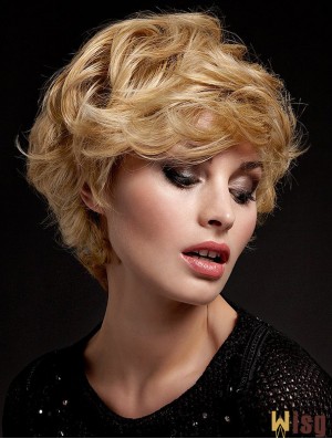 Wavy With Bangs Short Blonde Soft Lace Front Wigs