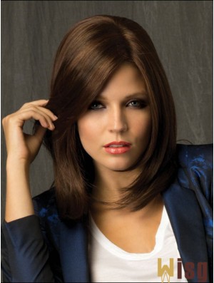 Straight With Bangs Shoulder Length Brown Amazing Lace Front Wigs