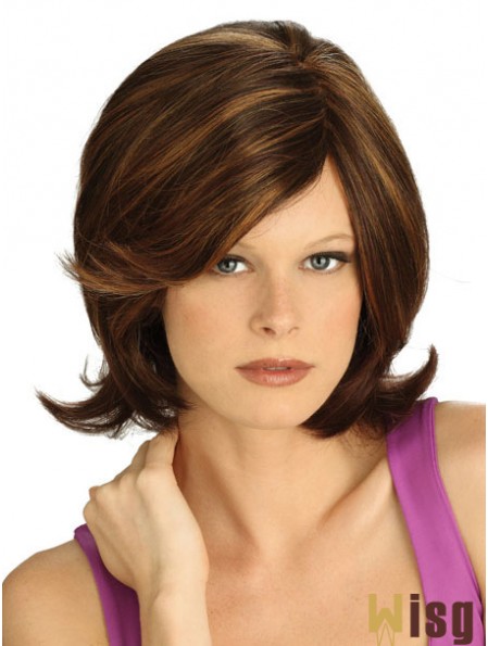 No-Fuss Brown Chin Length Straight With Bangs Lace Front Wigs