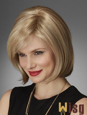 Chin Length Straight Bobs Natural Blonde Lace Front Wigs