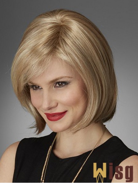 Chin Length Straight Bobs Natural Blonde Lace Front Wigs