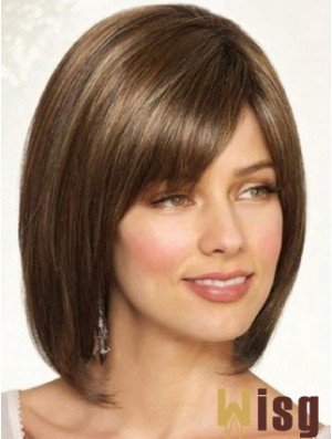 Synthetic Straight Chin Length Brown Bobs Handmade Wigs