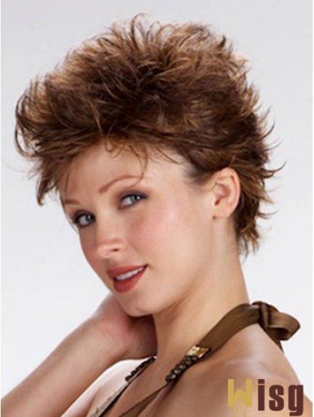 100% Hand Tied Cropped Brown Wavy Boycuts Monofilament Wig Sale