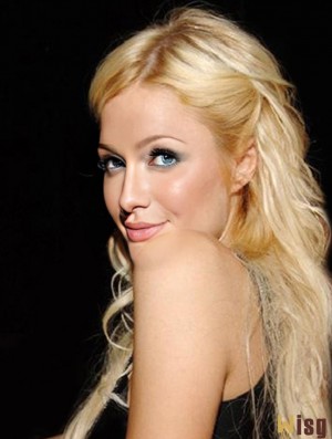 100% Hand-tied Long Straight Without Bangs Blonde Convenient Paris Hilton Wigs