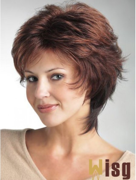 Monofilament Ladies Wigs With Synthetic Wavy Style Layered Cut