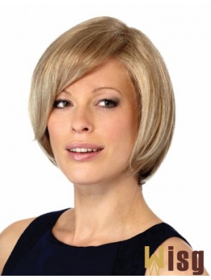 Style Blonde Chin Length Straight Bobs Monofilament Wigs