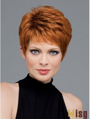 Good Auburn Cropped Wavy Boycuts Monofilament Wigs