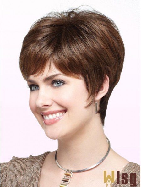 Discount Brown Short Straight Boycuts Monofilament Wigs