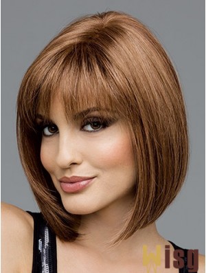 Brown Chin Length Straight Bobs 100% Hand-tied Wig Sale 