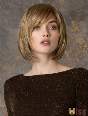 Fashion Blonde Chin Length Straight Bobs Monofilament Wigs