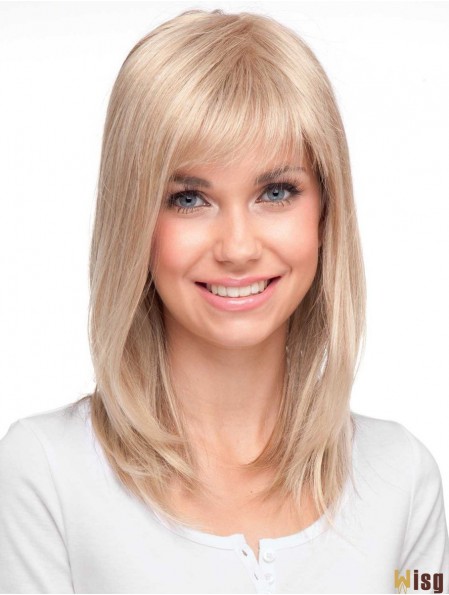 High Quality Blonde Straight With Bangs Monofilament Long Wigs