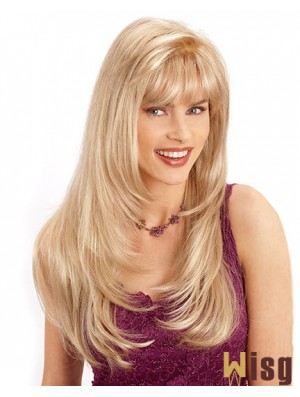 22 inch Wavy Long Synthetic Blonde Layered Mono Topper