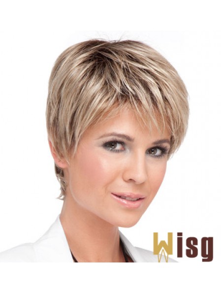 Cheap Blonde Cropped Straight Boycuts Lace Front Wigs