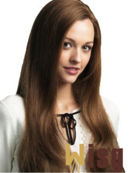 Long Straight Without Bangs Brown Cheap 100% Hand-tied Wigs