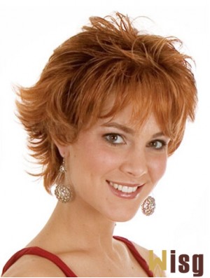 Layered Chin Length Wavy Auburn 8 inch Exquisite Monofilament Wigs