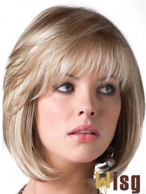 Blonde Bob Wig With Fringe Chin Length Straight Style