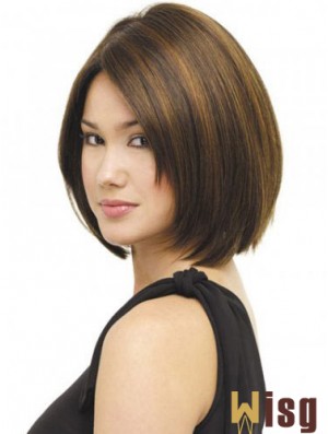 Capless Chin Length Straight Brown Beautiful Bob Wigs