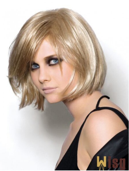 Straight Chin Length Blonde 10 inch Monofilament Trendy Bob Wigs