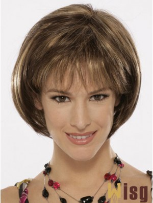 Capless Chin Length Straight Brown Top Bob Wigs