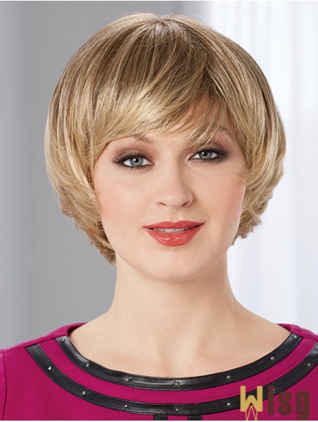 Straight Short Blonde 8 inch Monofilament No-Fuss Bob Wigs