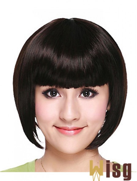 Capless Chin Length Straight Black Fashion Bob Wigs