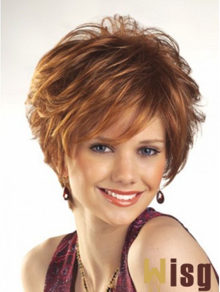 Cheap Wigs For Women Boycuts Auburn Color Wavy Style With Capless