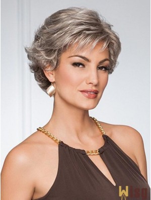 Capless Curly Cropped 5 inch Grey Wigs