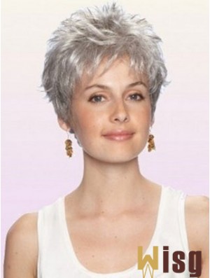 Grey Wig With Capless Cropped Length Boycuts Wavy Style