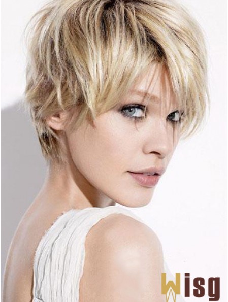 Short Blonde Wigs With Capless Straight Style Boycuts