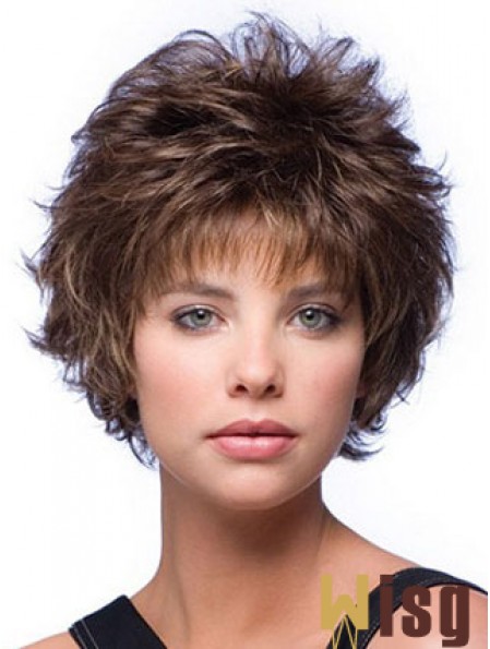 Layered Wavy Brown Capless Cheap Short Wigs