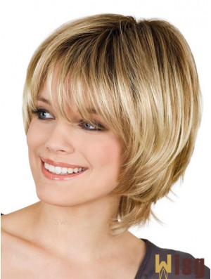 With Bangs Straight Blonde Capless Affordable Short Wigs