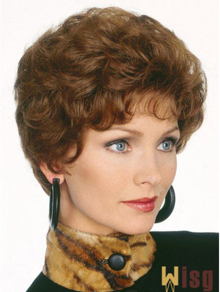 Short Brown Classics Hair Wigs Layered Cut Short Length Wavy Style