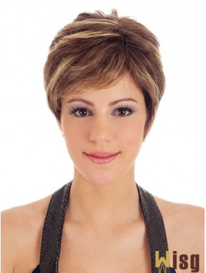 Boycuts Straight Brown Capless Trendy Short Wigs