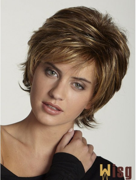 Synthetic Wigs UK Brown Color Short Length Layered Cut