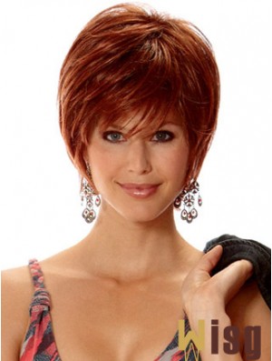 Straight Layered Short No-Fuss Auburn Synthetic Wigs