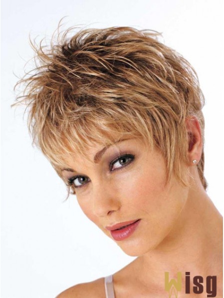 Short Brown Wig Cropped Length Wavy Style With Synthetic Boycuts