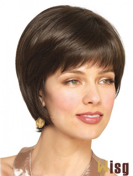 Human Hair Bobs With Capless Brown Color Short Length