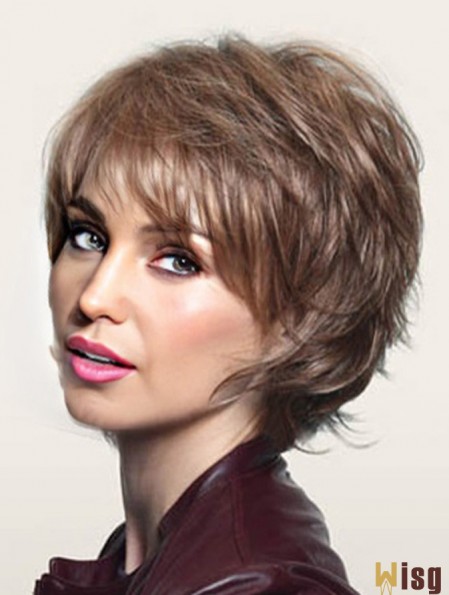 8 inch Comfortable Wavy Layered Brown Short Wigs