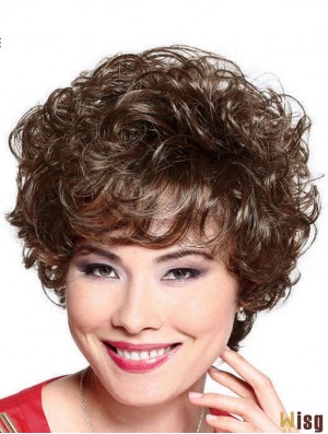 6.5 inch Flexibility Curly With Bangs Brown Short Wigs