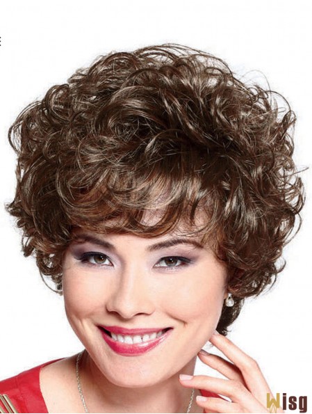 6.5 inch Flexibility Curly With Bangs Brown Short Wigs