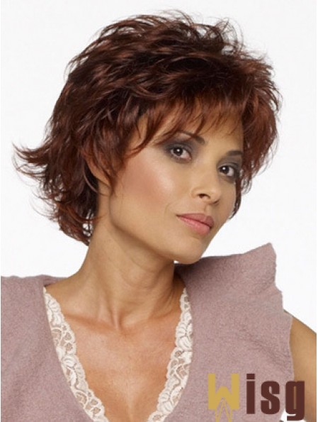 Layered Wavy Auburn Capless Natural Short Wigs