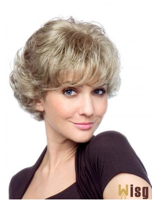 Curly With Bangs Short Affordable Blonde Synthetic Wigs