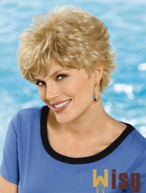 6 inch Cheap Wavy Layered Blonde Short Wigs