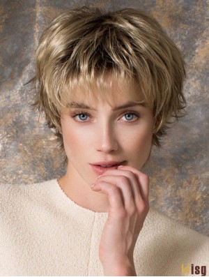 8 inch Sleek Straight Layered Blonde Short Wigs