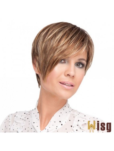 6 inch Discount Straight Layered Blonde Short Wigs