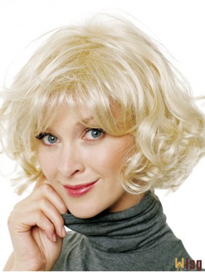 With Bangs Curly Blonde Capless Style Short Wigs