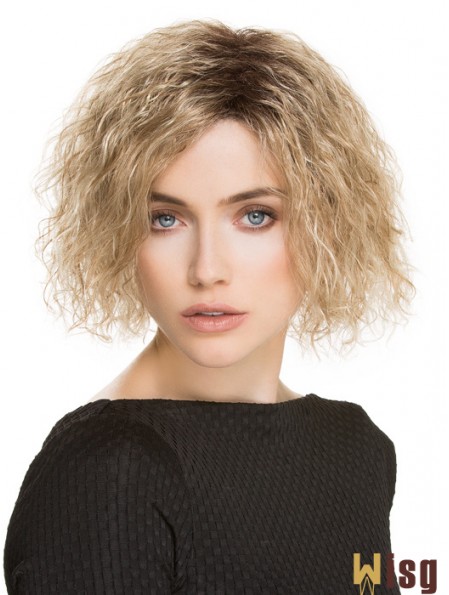 Chin Length Without Bangs 10 inch Curly Blonde Medium Wigs