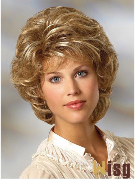 Curly Blonde Wig Classic Cut Chin Length With Capless